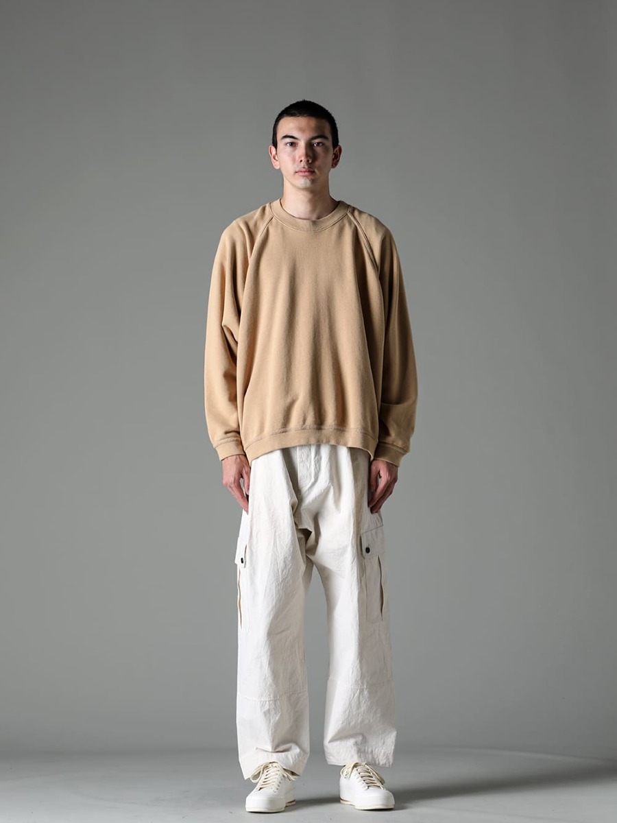 O PROJECT FEIT 23SS styling Enjoy simple, unique styling with O project's everyday wear - O15SW1-YELLOW-BEIGE-Crew Neck Sweatshirt Yellow Beige - O15TR3-KINARI-Cargo Trousers Kinari Fine Canvas - Lugged-Runner-FEIT Hand Sawn Low 1-001