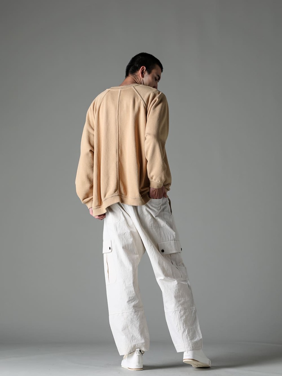 O PROJECT FEIT 23SS styling Enjoy simple, unique styling with O project's everyday wear - O15SW1-YELLOW-BEIGE-Crew Neck Sweatshirt Yellow Beige - O15TR3-KINARI-Cargo Trousers Kinari Fine Canvas - Lugged-Runner-FEIT Hand Sawn Low 1-003