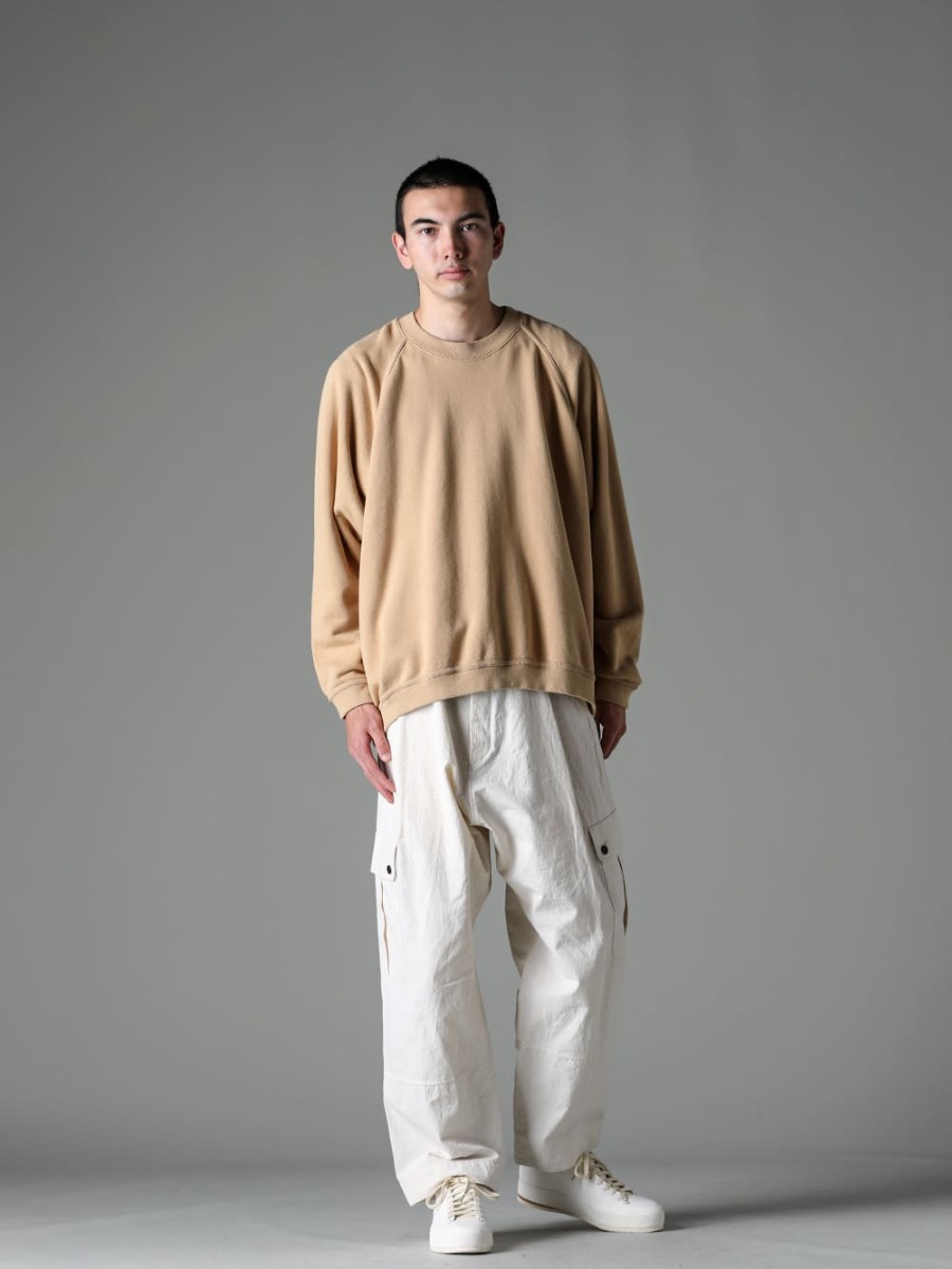 O PROJECT FEIT 23SS Elegant with less masculinity - O15SW1-YELLOW-BEIGE-Crew Neck Sweatshirt Yellow Beige - O15TR3-KINARI-Cargo Trousers Kinari Fine Canvas - Lugged-Runner-FEIT Hand Sawn Low 3-006