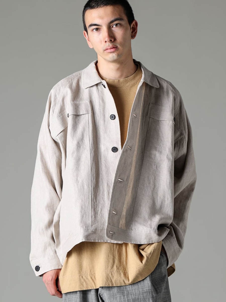  O PROJECT-o project 23SS(Spring-Summer) Linen Denim Jacket for the current Japanese climate - O project spring jacket O15JKT1-KINARI-Denim Jacket Kinari Dense Herringbone - O15TS1-YELLOW-BEIGE-SS TEE Cotton Hemp Jersey Yellow Beige 2-001