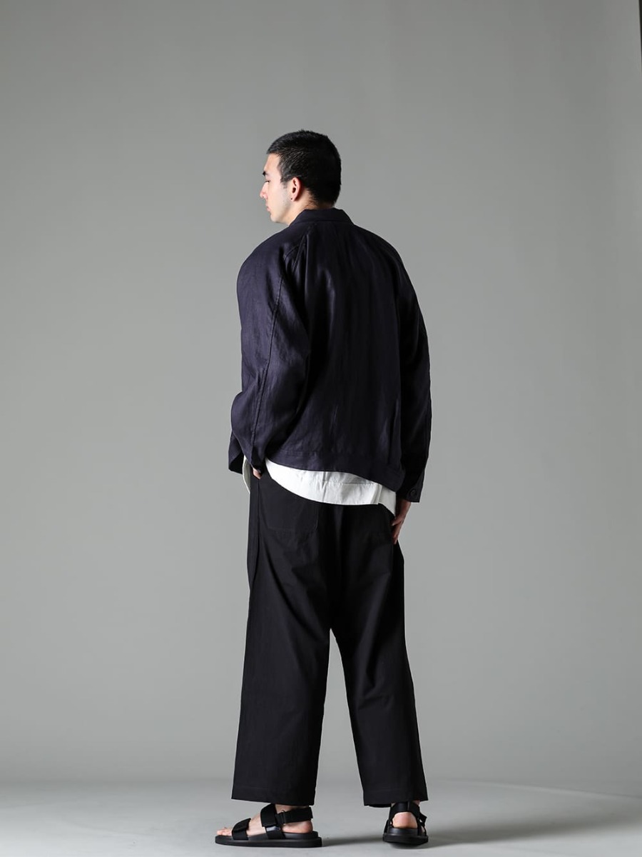 O project 23SS styling O project linen herringbone denim jacket: New casual styling - O15JKT1-DK-GREY-Denim Jacket Dark Grey Dense Herringbone - O15TS1-KINARI-SS TEE Cotton Hemp Jersey Kinari - O15TR4-BLACK-Jogging Trousers Water-Repellent Dense Cross Black - US9561-Black-Men's Sandals Black 1-003