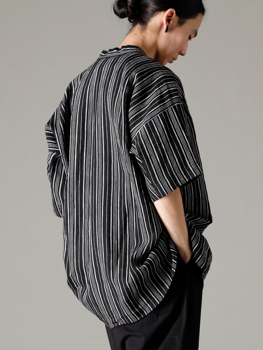 O PROJECT 2023SS Layered Styles Only Possible with Half-Sleeves  - SHIRT#93 SHIRT #93 CONTRAST STRIPE LINEN BATIST 2-004