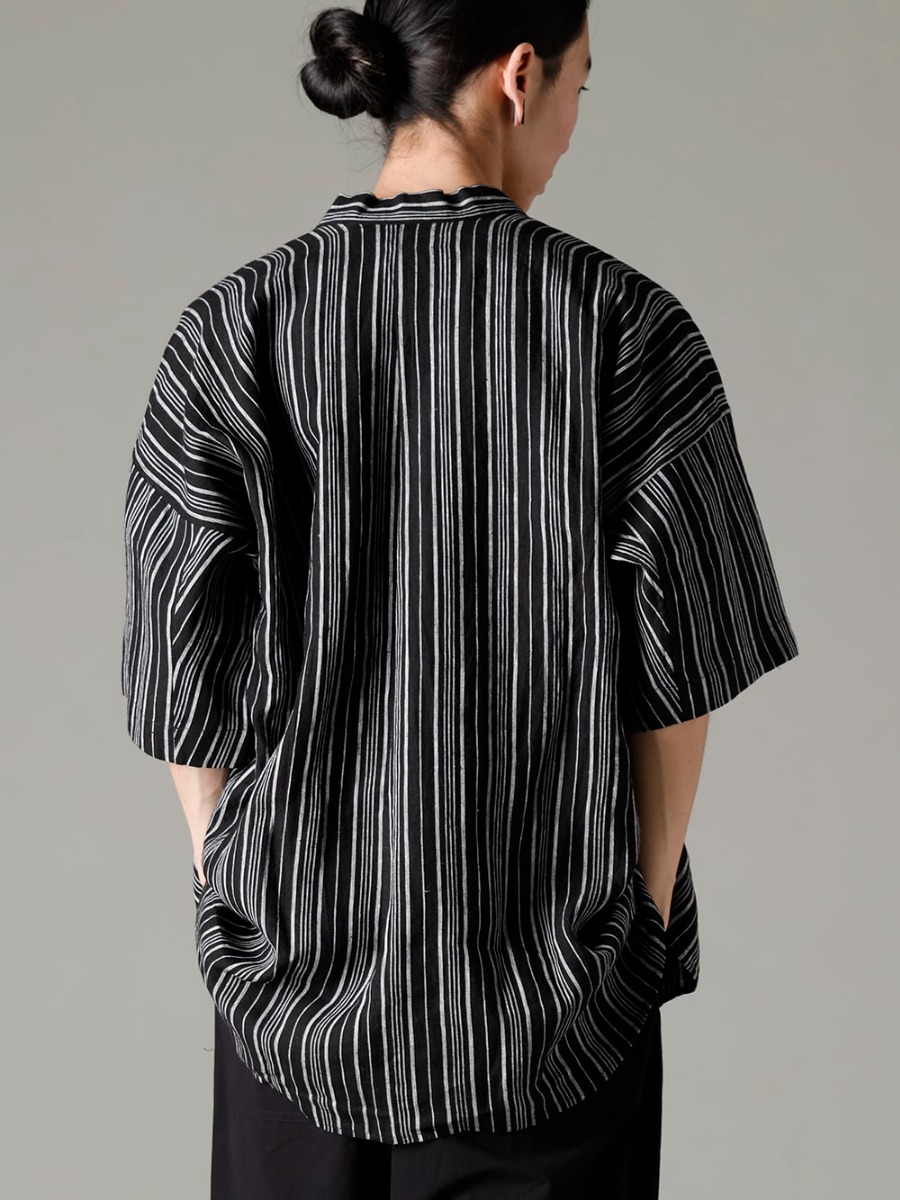O PROJECT 2023SS Layered Styles Only Possible with Half-Sleeves  - SHIRT#93 SHIRT #93 CONTRAST STRIPE LINEN BATIST 2-007