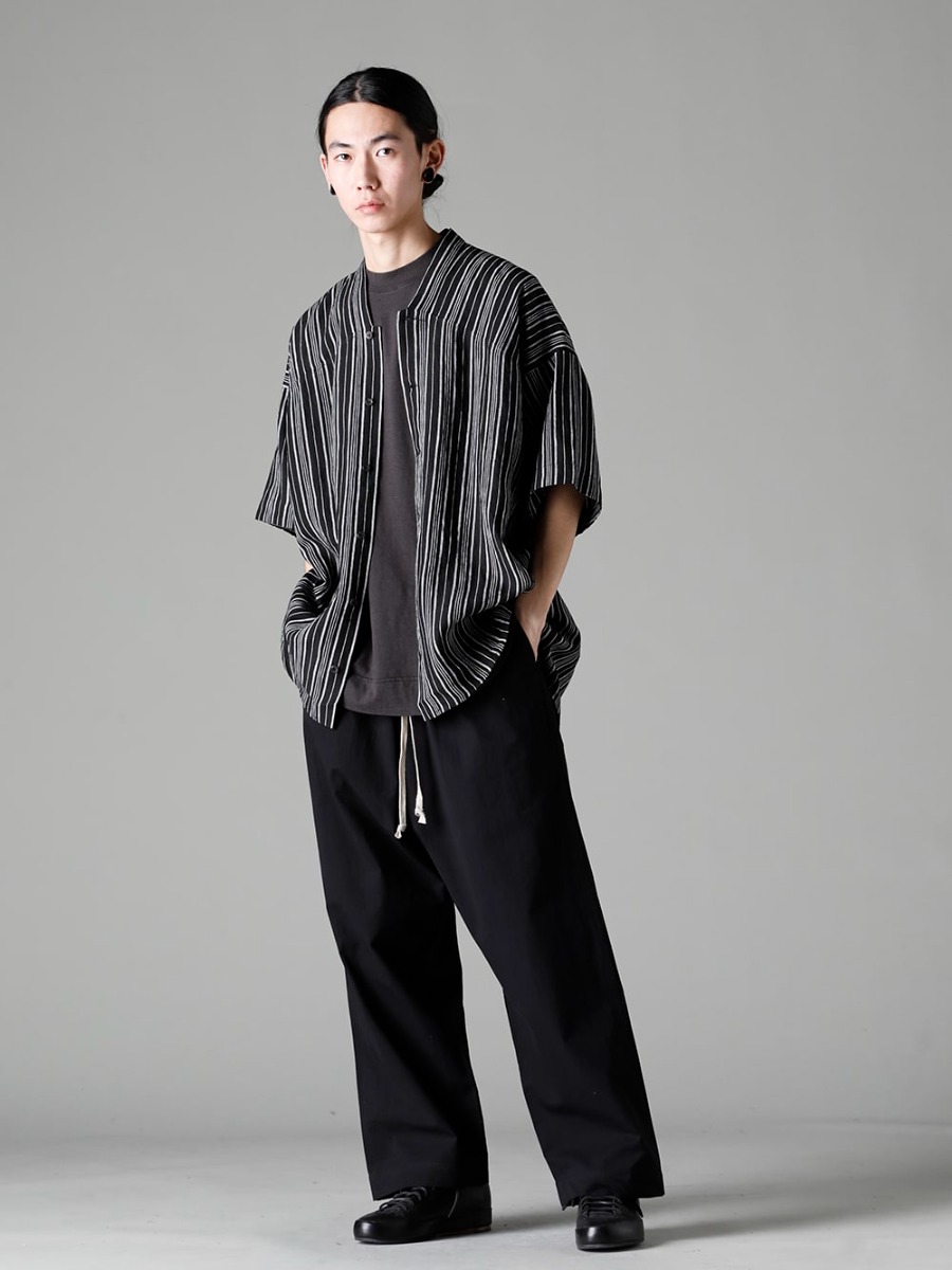 O PROJECT 2023SS 見出し4 - SHIRT#93 SHIRT #93 CONTRAST STRIPE LINEN BATIST - O15TS1-BLACK SS TEE O15TS1-BLACK - O15TR4-BLACK JOGGING TROUSERS Water-Repellent Dense Cloth BLACK - Handsewn-Classic-Lo Handsewn Classic Lo  4-001