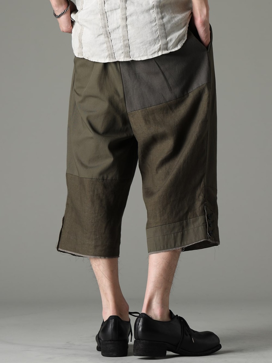 The Viridi-anne GUIDI  23SS Create mature look with dark olive patchwork pants - VI-3569-04-Dark-olive Fragment Cropped Trousers Dark Olive PL10L-BLKT Orthopedic Derby Shoes Horse Full Grain Leather - PL10L 3-003