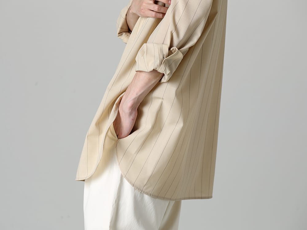 IRENISA 2023SS Longer length is the point! IRENISA's original striped shirt with an excellent relaxed feel!  - IH-23SS-B021-MTS - Middle Length Shirt Beige Stripe 2-005