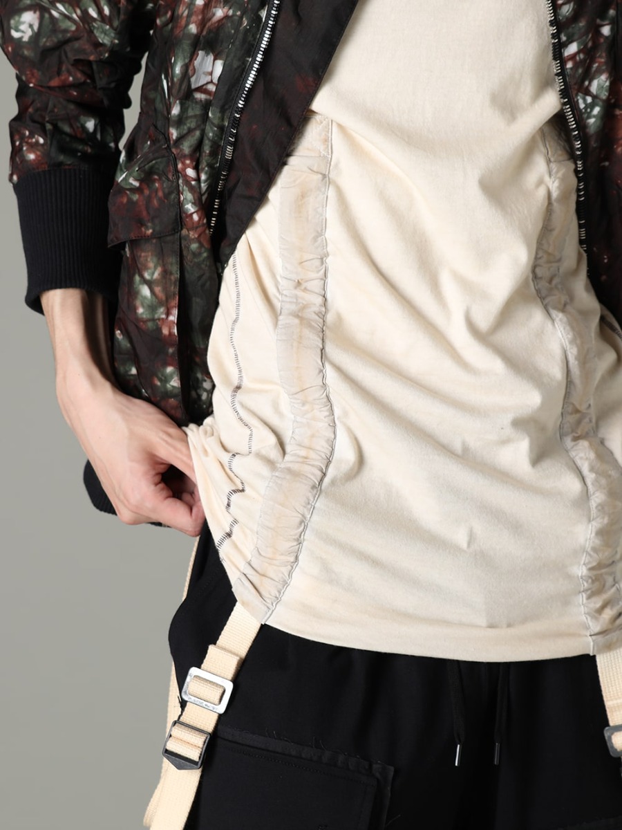 The Viridi-anne D.HYGEN 23SS D.HYGEN, a style with a certain weight can be enjoyed even in summer  - ST104-0123S-Moss-Black Uneven Dyed Nylon Ox Bomber Jacket Moss Black ST101-0823S-Dusty-White 30/-Soft Cotton Jersey Cold Dye Belt Adjustable T-Shirt Dusty White VI-3607-04-Black Jersey Shorts Black 2-004