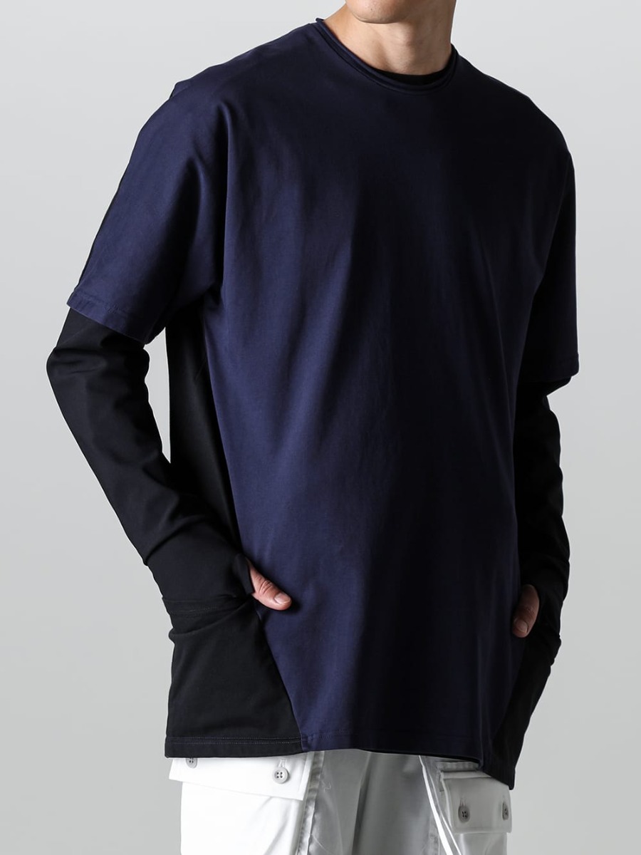 RIPVANWINKLE 2023SS Comfortable Wearing with Two Highly Stretchable Tops in Layered Style  - 画像の詳細(Styling全体の詳細) - RW-547-Navy×Black - Dolman T Navy × Black - RW-501-Black - Trail L/S Black 2-001