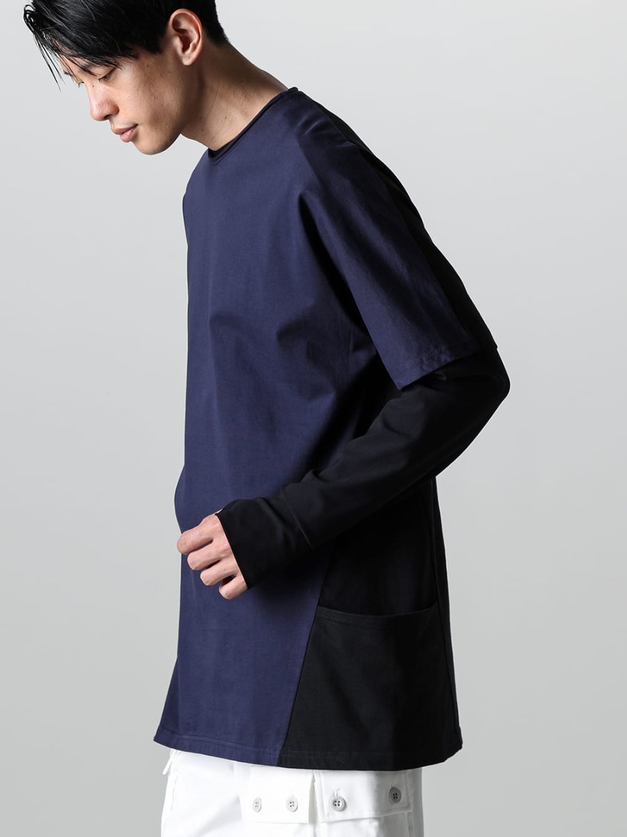 RIPVANWINKLE 2023SS Comfortable Wearing with Two Highly Stretchable Tops in Layered Style  - RW-547-Navy×Black - Dolman T Navy × Black - RW-501-Black - Trail L/S Black 2-002