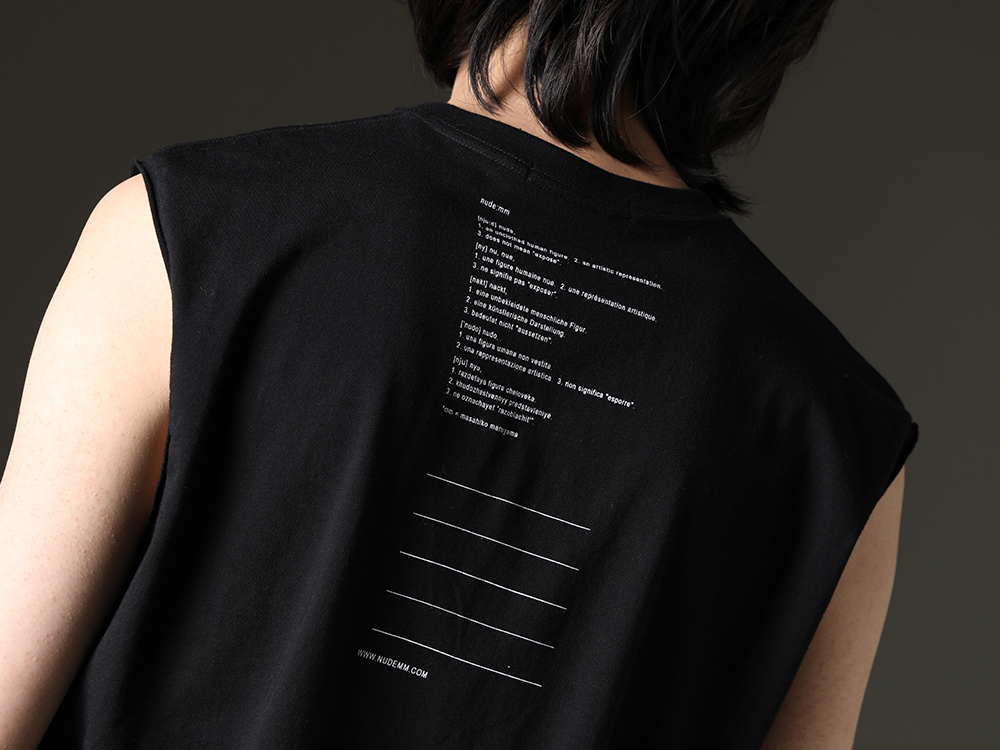 nude:masahiko maruyama - nude:masahiko maruyama's standard font prints and highly collectible graphic cutsew. - NU-1677-OffWhite(Sleeveless Back Print T-Shirt Off White) - 3-005