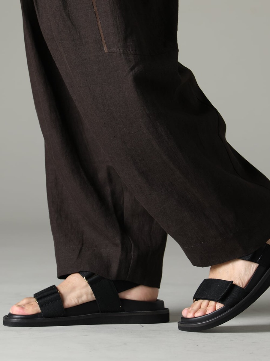 UMA WANG 2023SS Special bottoms that can be worn for a long time in a variety of outfits -  0M2310501 Selvedge Pleated Wide Leg Trousers - US9561-Army-Green Mens Sandal Army Green 3-005