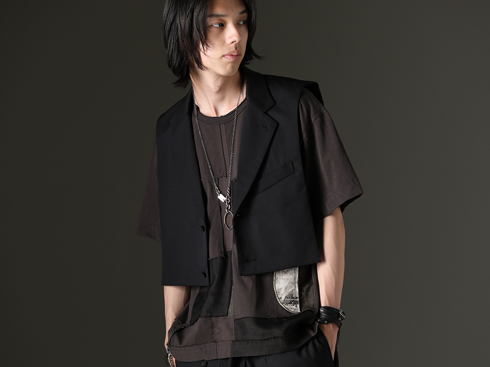 TAKAHIROMIYASHITATheSoloist. / ZIGGY CHEN - A unique part item that can be worn on both sides in this season's style. - sj.0015SS23(notched lapel attachment jacket. ) 0M2310208(Contrast Patchwork T-Shirt) - 2-004