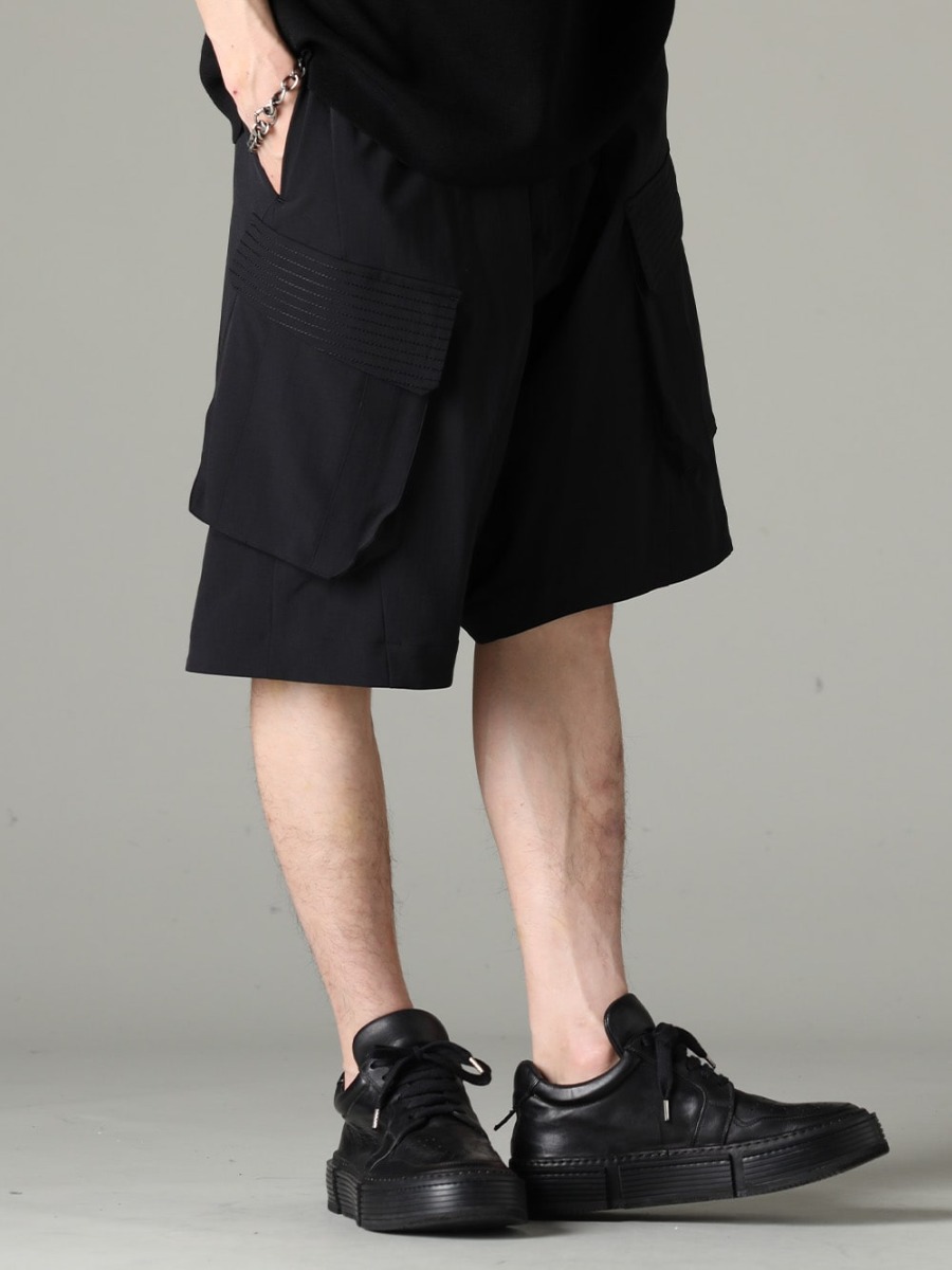 DEVOA GUIDI 23SS Comfort created by cutting-edge science and tradition. - KTS-CSL1-Black Knit Short Sleeves Cotton / Silk / Linen Black PTI-SDDH Cargo Short Pants 3-007