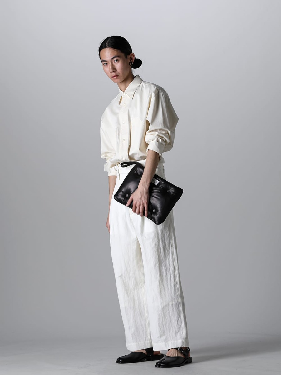 IRENISA 2023SS - IH-23SS-B020-CSS-Ivory - Wide Pockets Shirt Blouson Ivory - IH-23SS-P003-CS - High Waist Pants - S57WP0082 - Tabi Sandals - S56WF0095 - Glam Slam Clutch  4-001