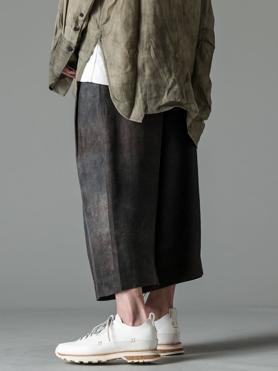 ZIGGY CHEN23SS(Spring-Summer) Wide-leg trousers with a chic, heavy texture like black leather iron that is unique - 0M2310513-Pleated Wide-leg Trousers - FEIT-Hand-Sewn-Low-FEIT Hand-Sewn Low 4-002