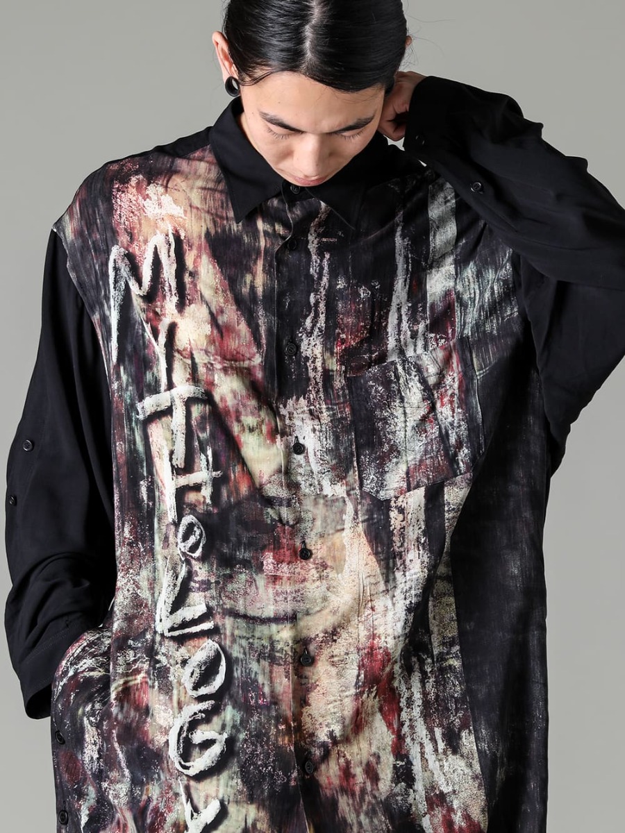 Yohji Yamamoto 23SS (Spring/Summer) Sleeve volume suitable for 1 piece - HZ-B86-830 - Side slit blouse with different charcoal pattern sleeve belt 2-002