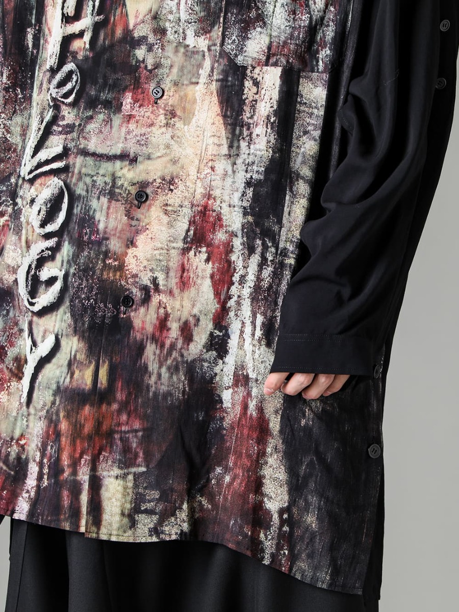 Yohji Yamamoto 23SS (Spring/Summer) Sleeve volume suitable for 1 piece - HZ-B86-830 - Side slit blouse with different charcoal pattern sleeve belt 2-003