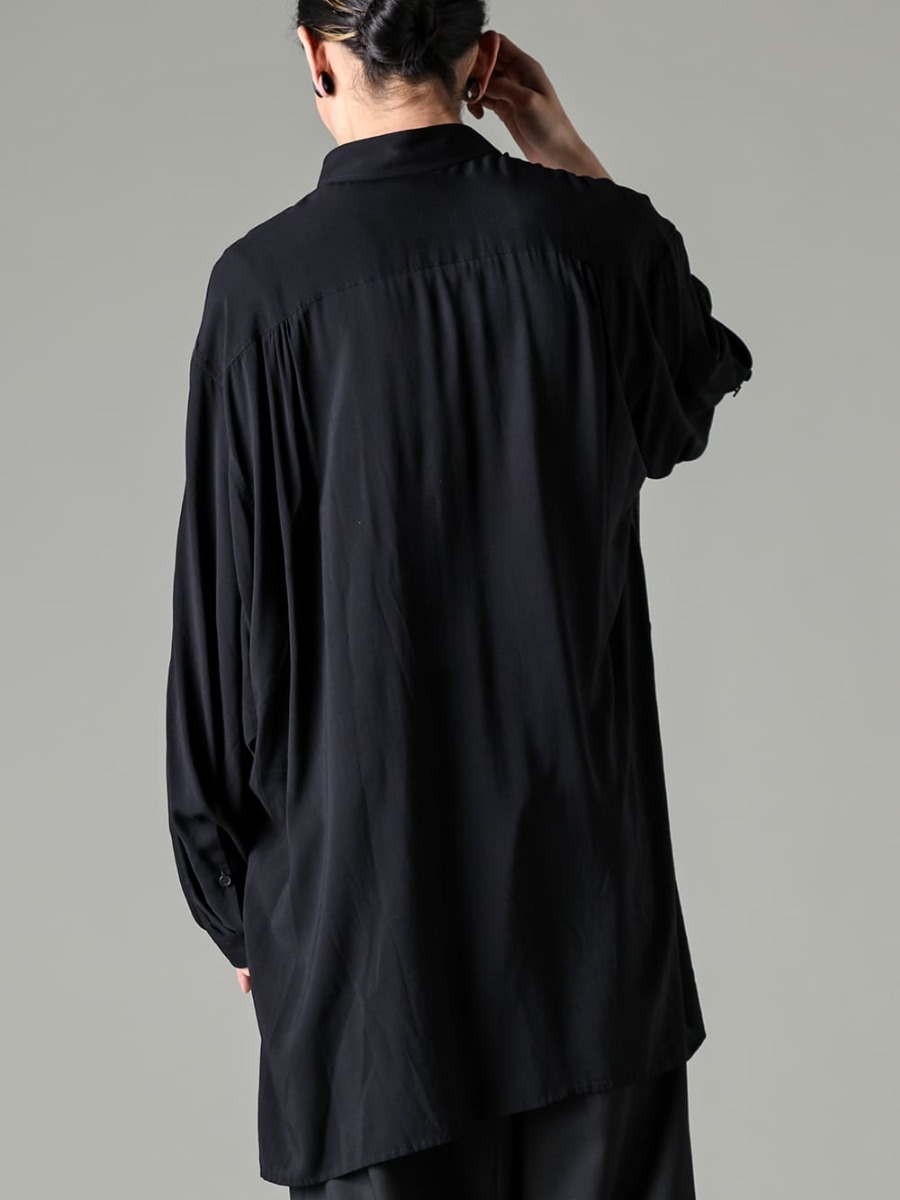 Yohji Yamamoto 23SS (Spring/Summer) Sleeve volume suitable for 1 piece - HZ-B86-830 - Side slit blouse with different charcoal pattern sleeve belt 2-006