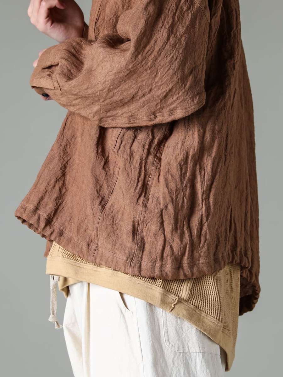 JAN JAN VAN ESSCHE 23SS(Spring-Summer) Linen Lawn Shirt that is a long sleeve shirt but can be worn comfortably even in midsummer - O15SRT4-KAKISHIBU-Bomer Shirt Kakishibu Die Flux Lawn - O15TT1-Mesh-YELLOW-BEIGE-Sleeveless Tee Cotton Mesh Yellow Beige 3-004