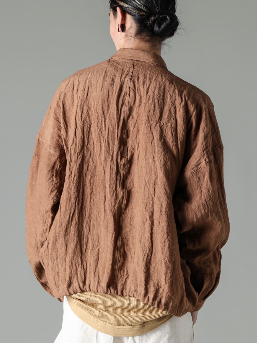 JAN JAN VAN ESSCHE 23SS(Spring-Summer) Linen Lawn Shirt that is a long sleeve shirt but can be worn comfortably even in midsummer - O15SRT4-KAKISHIBU-Bomer Shirt Kakishibu Die Flux Lawn - O15TT1-Mesh-YELLOW-BEIGE-Sleeveless Tee Cotton Mesh Yellow Beige 3-005