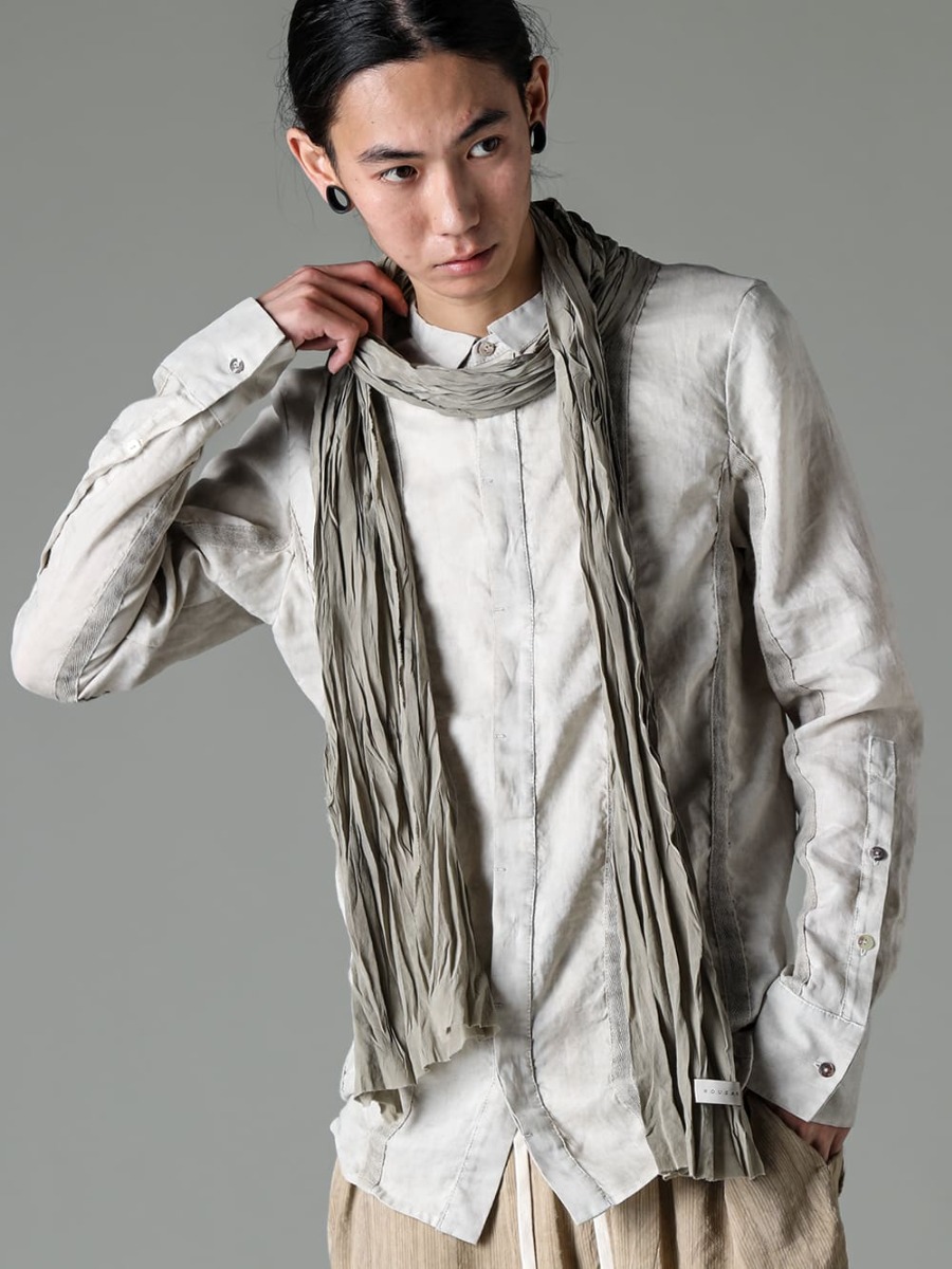 masnada-マスナダ 23SS(春夏) 特徴的なディテール満載のmasnadaラミーシャツ  - M3059-テープスリムシャツ - Stole-No-10-シルク ストール ベージュ 2-001
