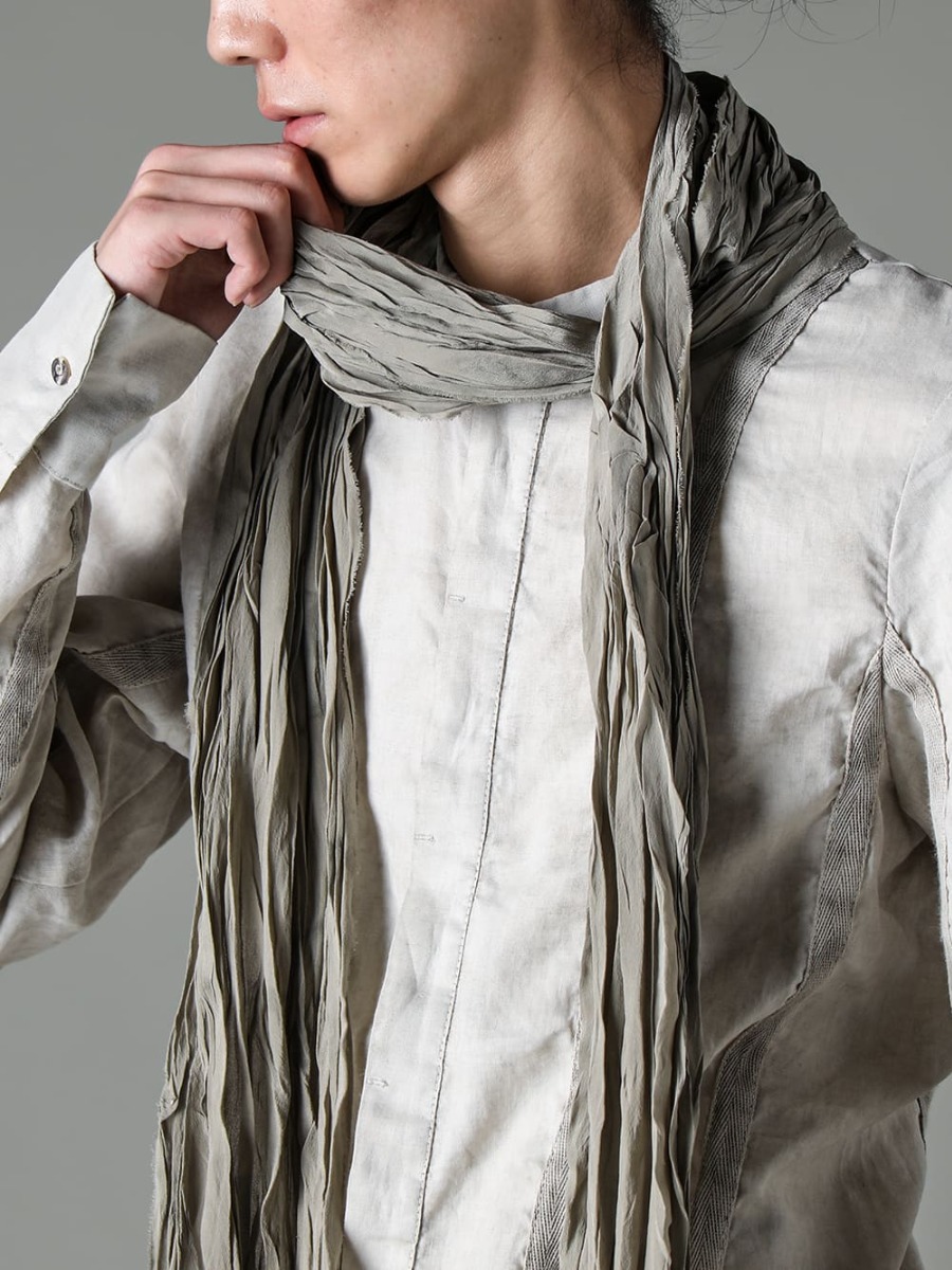 masnada-マスナダ 23SS(春夏) 特徴的なディテール満載のmasnadaラミーシャツ  - M3059-テープスリムシャツ - Stole-No-10-シルク ストール ベージュ 2-002