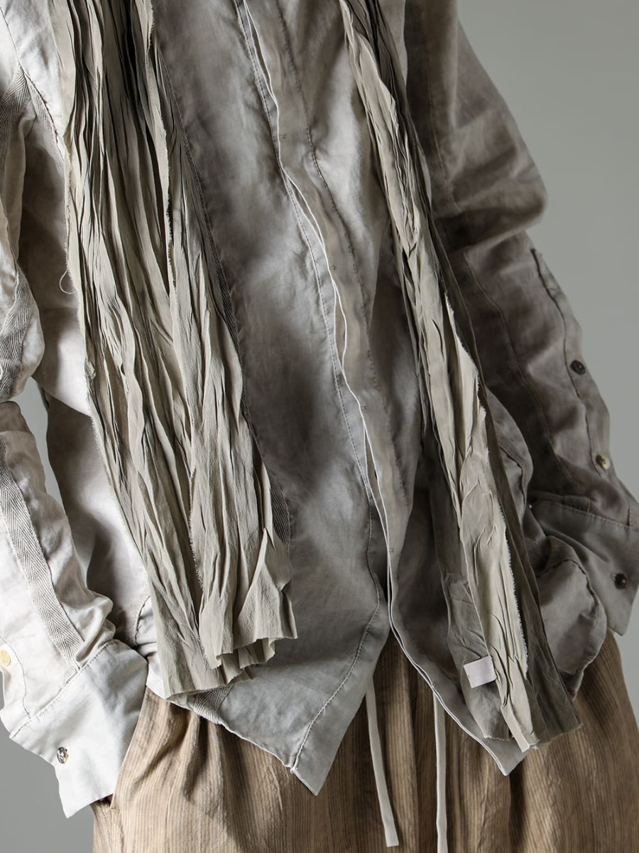masnada-マスナダ 23SS(春夏) 特徴的なディテール満載のmasnadaラミーシャツ  - M3059-テープスリムシャツ - Stole-No-10-シルク ストール ベージュ 2-003