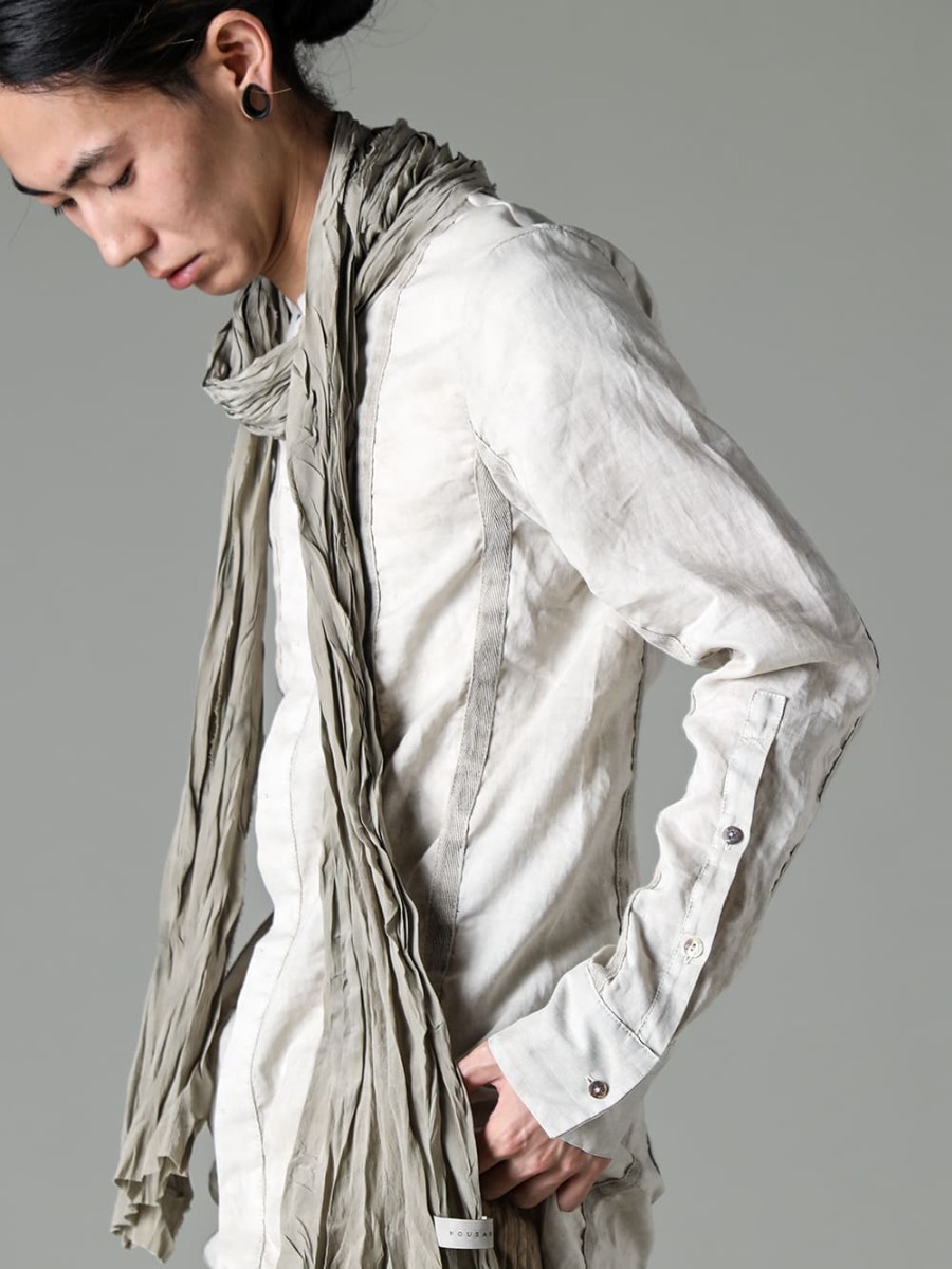 masnada-マスナダ 23SS(春夏) 特徴的なディテール満載のmasnadaラミーシャツ  - M3059-テープスリムシャツ - Stole-No-10-シルク ストール ベージュ 2-004