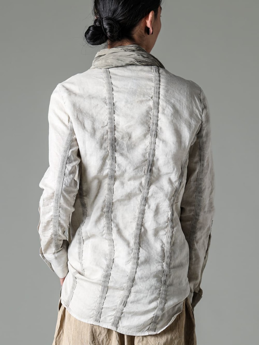 masnada-マスナダ 23SS(春夏) 特徴的なディテール満載のmasnadaラミーシャツ  - M3059-テープスリムシャツ - Stole-No-10-シルク ストール ベージュ 2-006