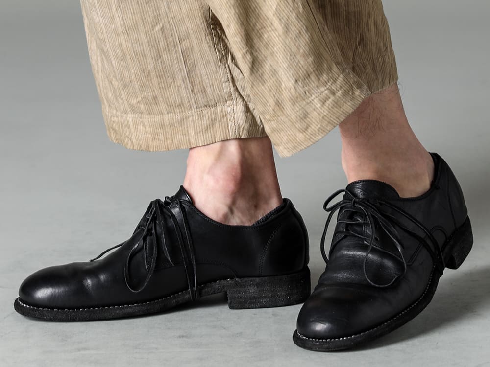 masnada-マスナダ 23SS(春夏) リネンビスコースのシャリ感とドレープ性を上品に構築 - HP099-TRTL-フィッシャーマン パンツ - 992X-Black-クラシック ダービーシューズ レースアップ シングルソール - ホース フルグレイン - 992X 3-006