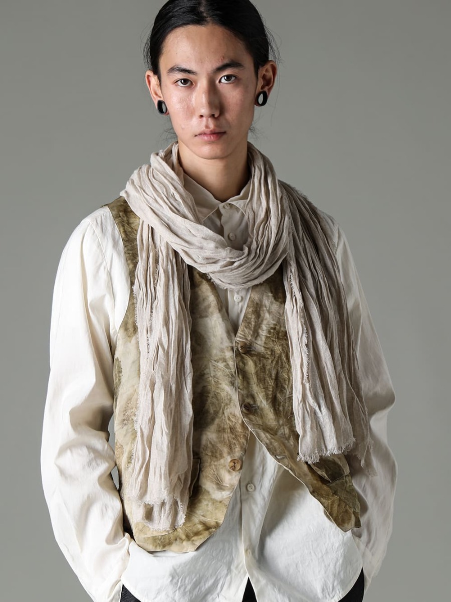 NOUSAN 23SS The natural appeal of NOUSAN shirts, gilets and stoles  - 3-B gilet-Leaf Print-3B Gilet (leaf print) - shirt-Regular collar shirt - Stole-No-1-stole linen gauze beige 2-001