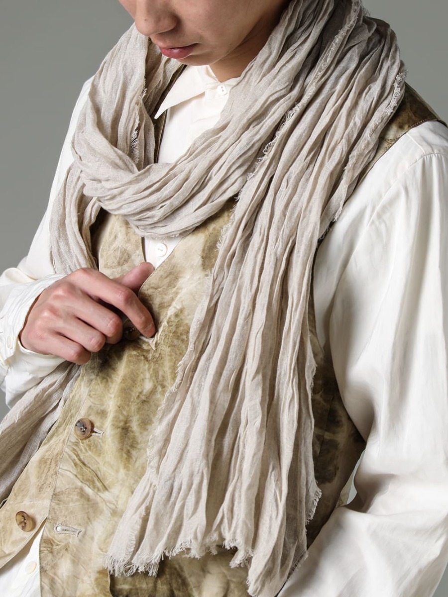 NOUSAN 23SS The natural appeal of NOUSAN shirts, gilets and stoles  - 3-B gilet-Leaf Print-3B Gilet (leaf print) - shirt-Regular collar shirt - Stole-No-1-stole linen gauze beige 2-002
