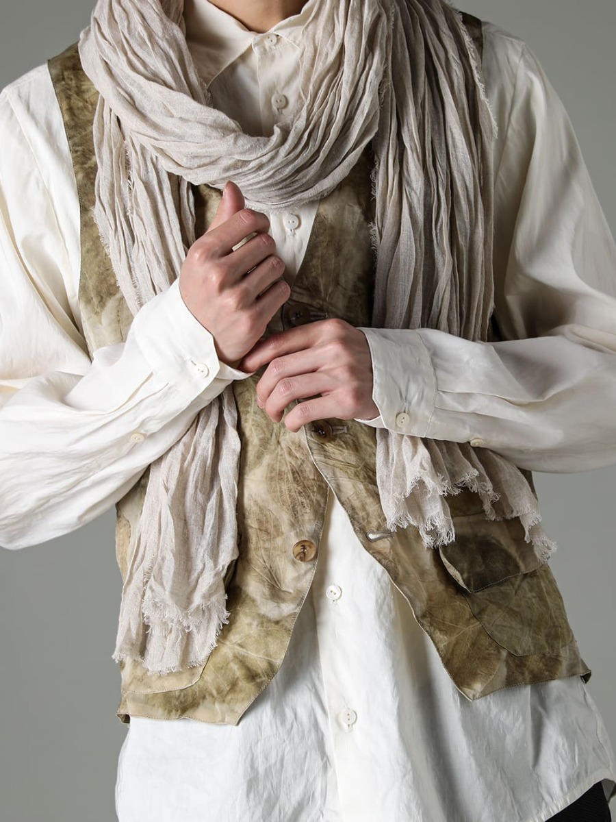 NOUSAN 23SS The natural appeal of NOUSAN shirts, gilets and stoles  - 3-B gilet-Leaf Print-3B Gilet (leaf print) - shirt-Regular collar shirt - Stole-No-1-stole linen gauze beige 2-003