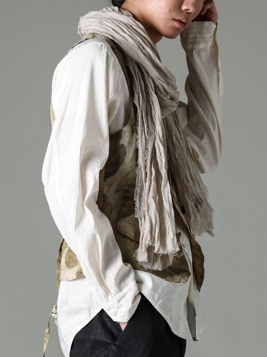 NOUSAN 23SS The natural appeal of NOUSAN shirts, gilets and stoles  - 3-B gilet-Leaf Print-3B Gilet (leaf print) - shirt-Regular collar shirt - Stole-No-1-stole linen gauze beige 2-004