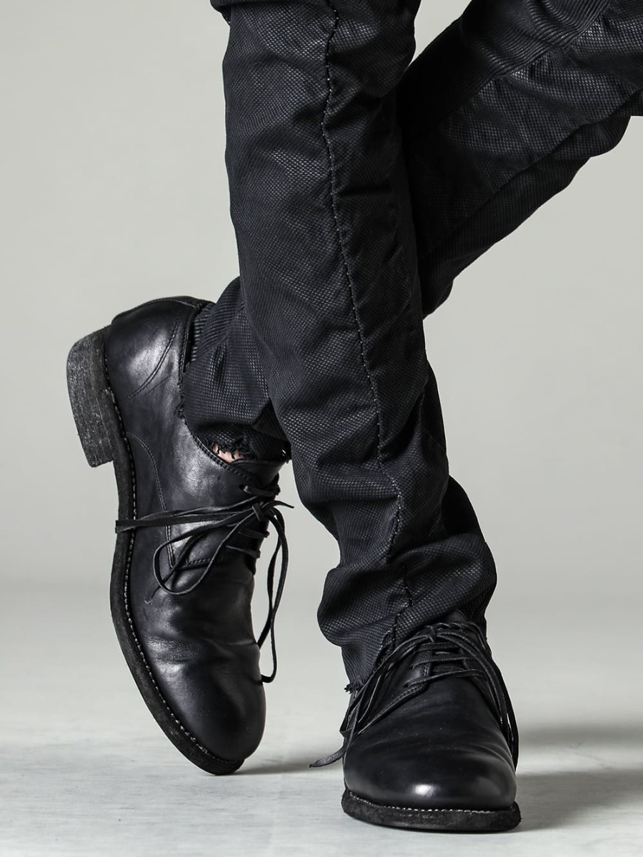 NOUSAN 23SS Unique finish with random coating by hand - M3022-Smeared-Black-Rib Insert Dart Slim Pants Simiard Black - 992X-Black-Classic Derby Shoes Lace Up Single Sole - Horse Full Grain - 992X 3-005