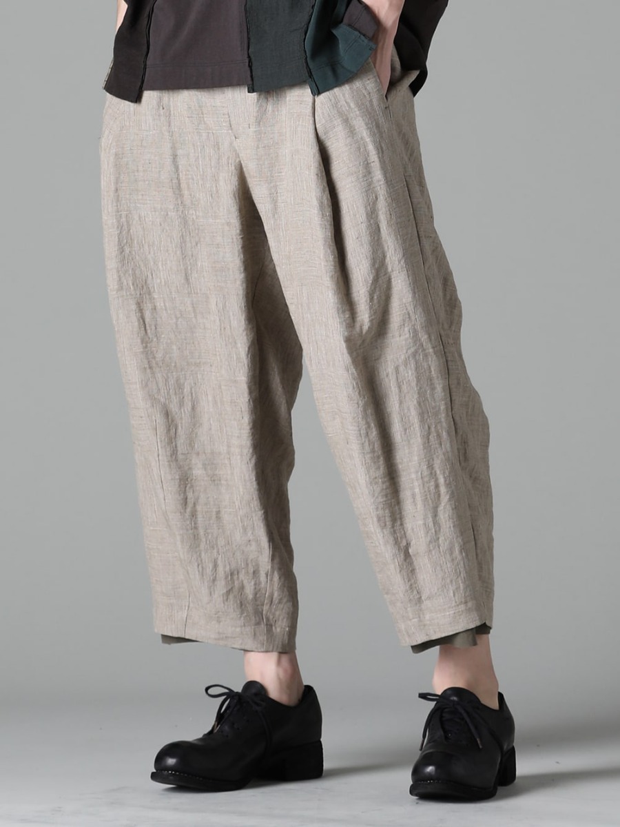 DEVOA 23SS Light texture and delicate yet unique coloring. - PTI-STCB-Dune Baggy Cropped Pants Ramie Dune 1-005