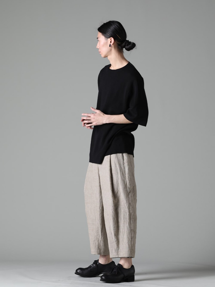 DEVOA 23SS Styling Samples - KTS-CSL1-Black Knit Short Sleeve Cotton/Silk/Linen Black PTI-STCB-Dune Baggy Cropped Pants Ramie Dune PL10L-BLKT Orthopedic Derby Shoes Horse Full Grain Leather - PL10L 3-002