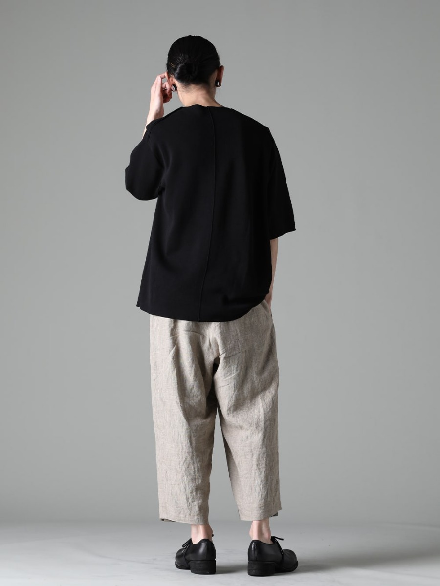 DEVOA 23SS Styling Samples - KTS-CSL1-Black Knit Short Sleeve Cotton/Silk/Linen Black PTI-STCB-Dune Baggy Cropped Pants Ramie Dune PL10L-BLKT Orthopedic Derby Shoes Horse Full Grain Leather - PL10L 3-003