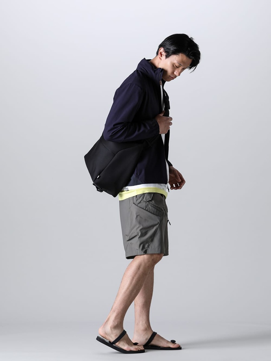 RIPVANWINKLE 2023SS Styling horts style with functional items and layered dolman tee - RW-503-Almandine - Stand Hoodie Jacket Almandine - RW-546-White - Layered Dolman-T White - SP29-M-Gray - Military Cargo ShortS Gray - sgf.0001SS23 - natural material sandals. - RW-549 - Body Bag 1-003