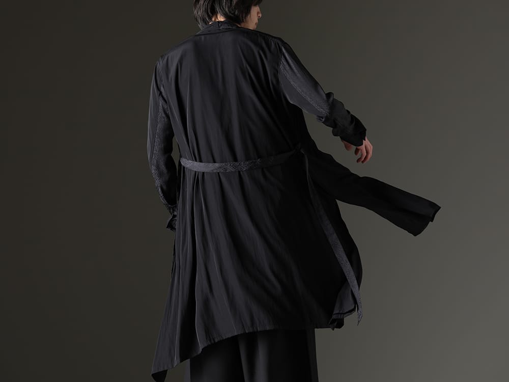 キリュウキリュウ 2023SS 新色で展開のネイビー×ピンク のレイヤードカットソー - KP-HB21-903-Black(ストール フレアシャツ ブラック) - 3-003