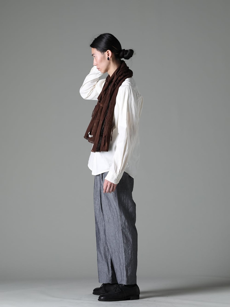 NOUSAN 2023SS Handmade stole with one-of-a-kind design - Stole-No-8 Stole Cross stitch linen Black - shirt Reguler Collar Shirt - ankle ankle：2-Tuck Wide Pants - 992X-Black Classic Derby Shoes Laced Up Single Sole - Horse Full Grain - 992X 1-004