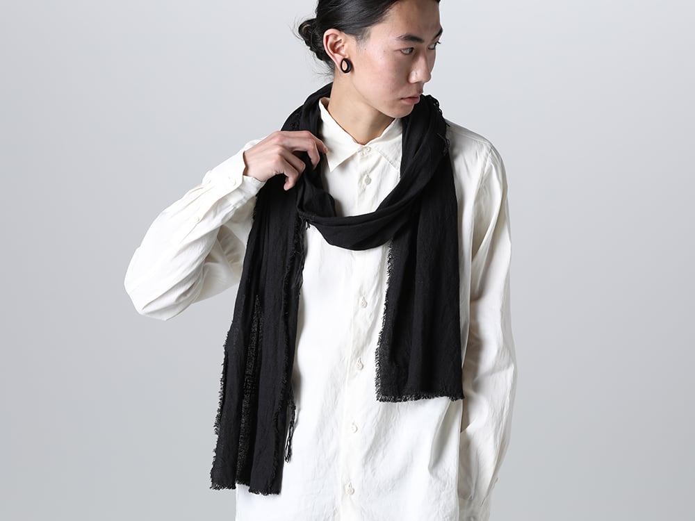 NOUSAN 2023SS A classic shirt with natural texture created using slub yarn  - Stole-No-8 Stole Cross stitch linen Black - shirt Reguler Collar Shirt 2-006