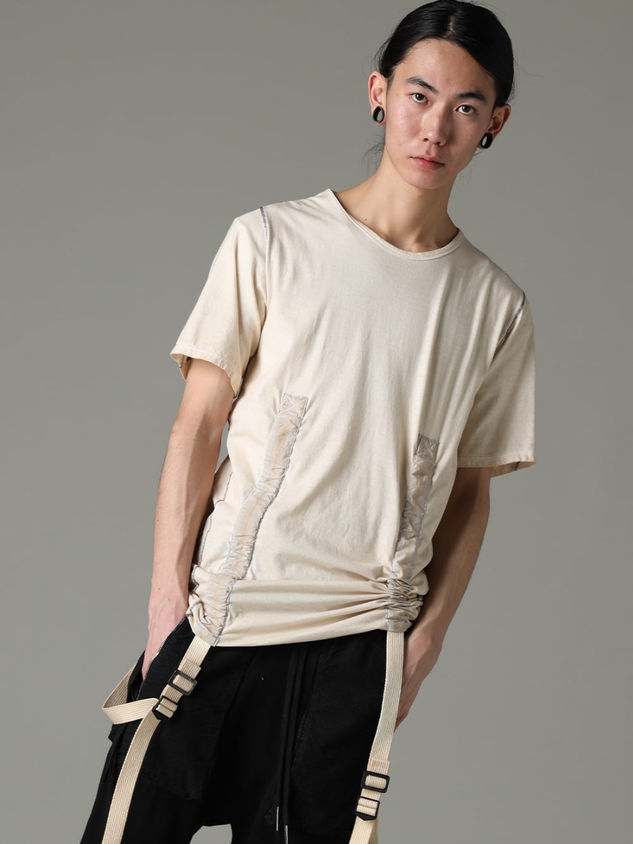 D.HYGEN 23SS Military details and processing give it unique appeal - ST101-0823S-Dusty-White 30/- Soft Cotton Jersey Cold Dye Belt Adjustable T-Shirt Dusty White 1-002