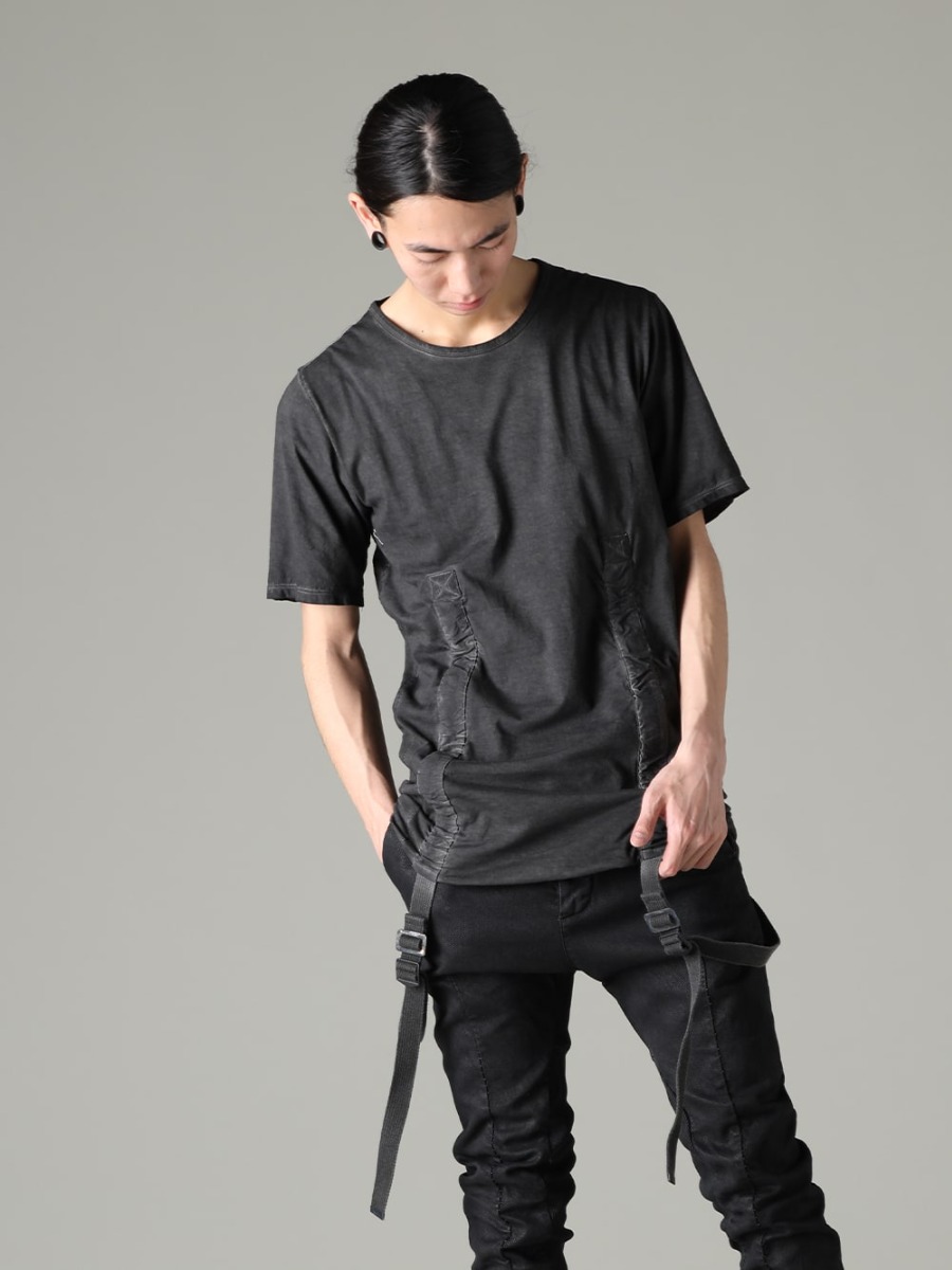 D.HYGEN 23SS Military details and processing give it unique appeal - ST101-0823S-Charcoal 30/- Soft Cotton Jersey Cold Dye Belt Adjustable T-Shirt Charcoal 1-003