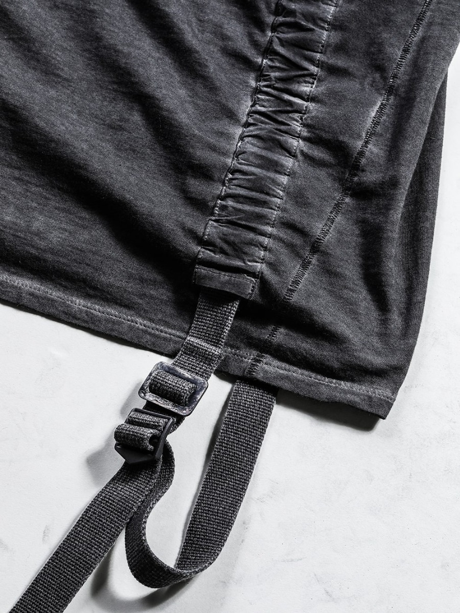 D.HYGEN 23SS Color development to enjoy different atmospheres  - ST101-0823S-Charcoal 30/- Soft Cotton Jersey Cold Dye Belt Adjustable T-Shirt Charcoal 2-003