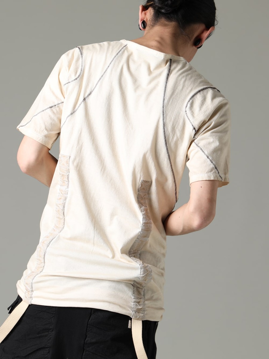 D.HYGEN 23SS Unique texture and seasonal updates  - ST101-0823S-Dusty-White 30/- Soft Cotton Jersey Cold Dye Belt Adjustable T-Shirt Dusty White 2-006