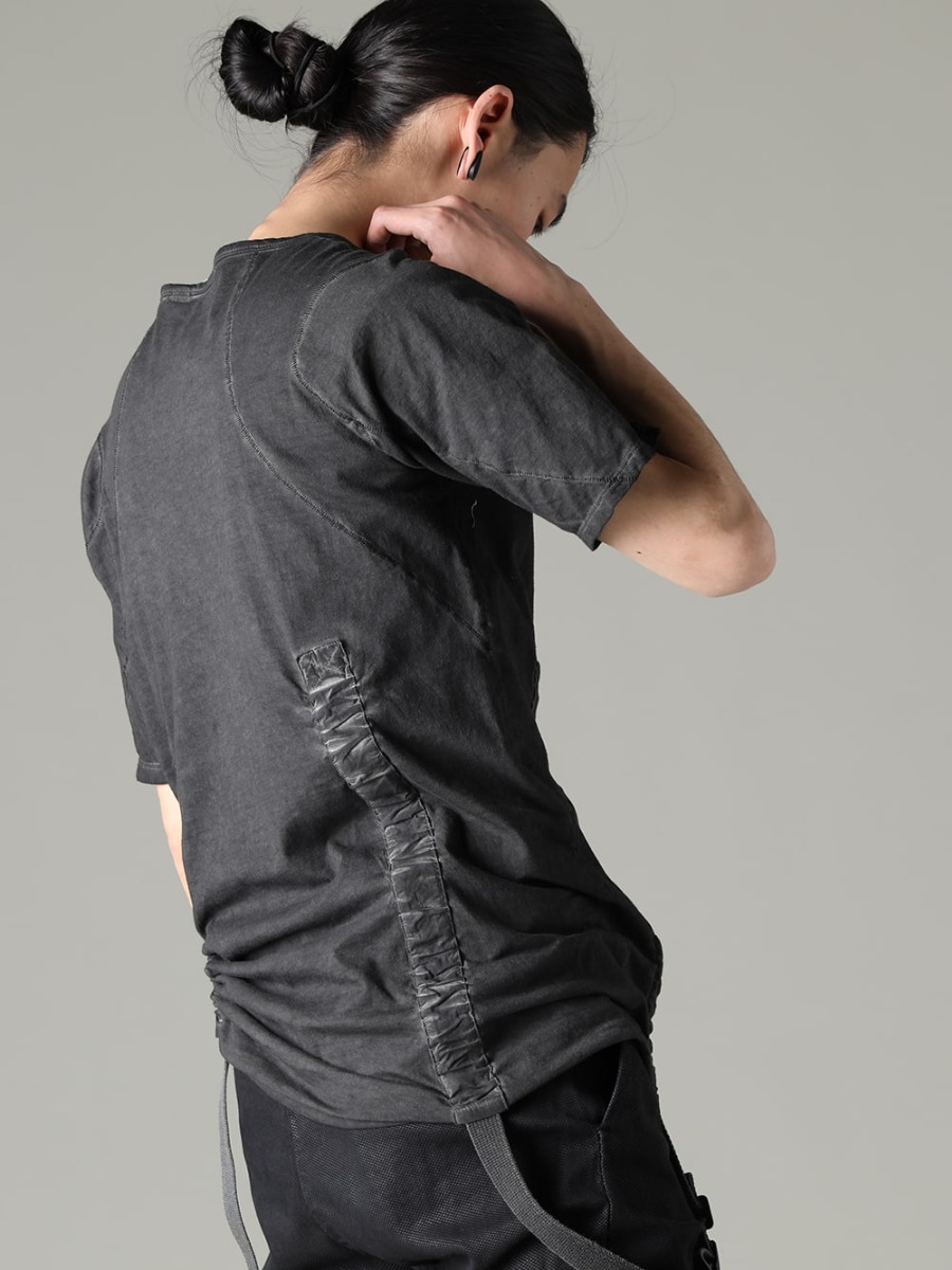 D.HYGEN 23SS Unique texture and seasonal updates  - ST101-0823S-Charcoal 30/- Soft Cotton Jersey Cold Dye Belt Adjustable T-Shirt Charcoal 2-007