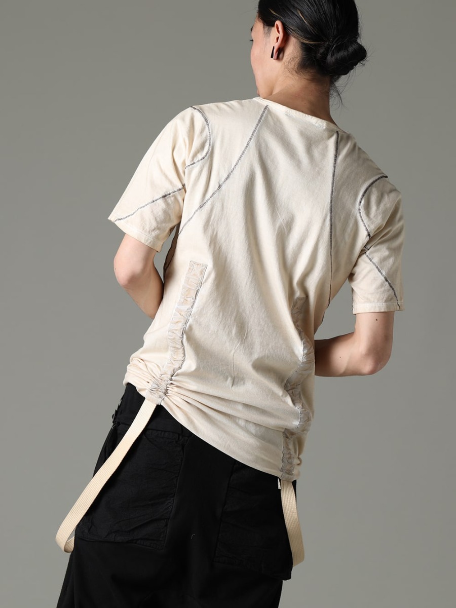 D.HYGEN 23SS Unique texture and seasonal updates  - ST101-0823S-Dusty-White 30/- Soft Cotton Jersey Cold Dye Belt Adjustable T-Shirt Dusty White 2-009
