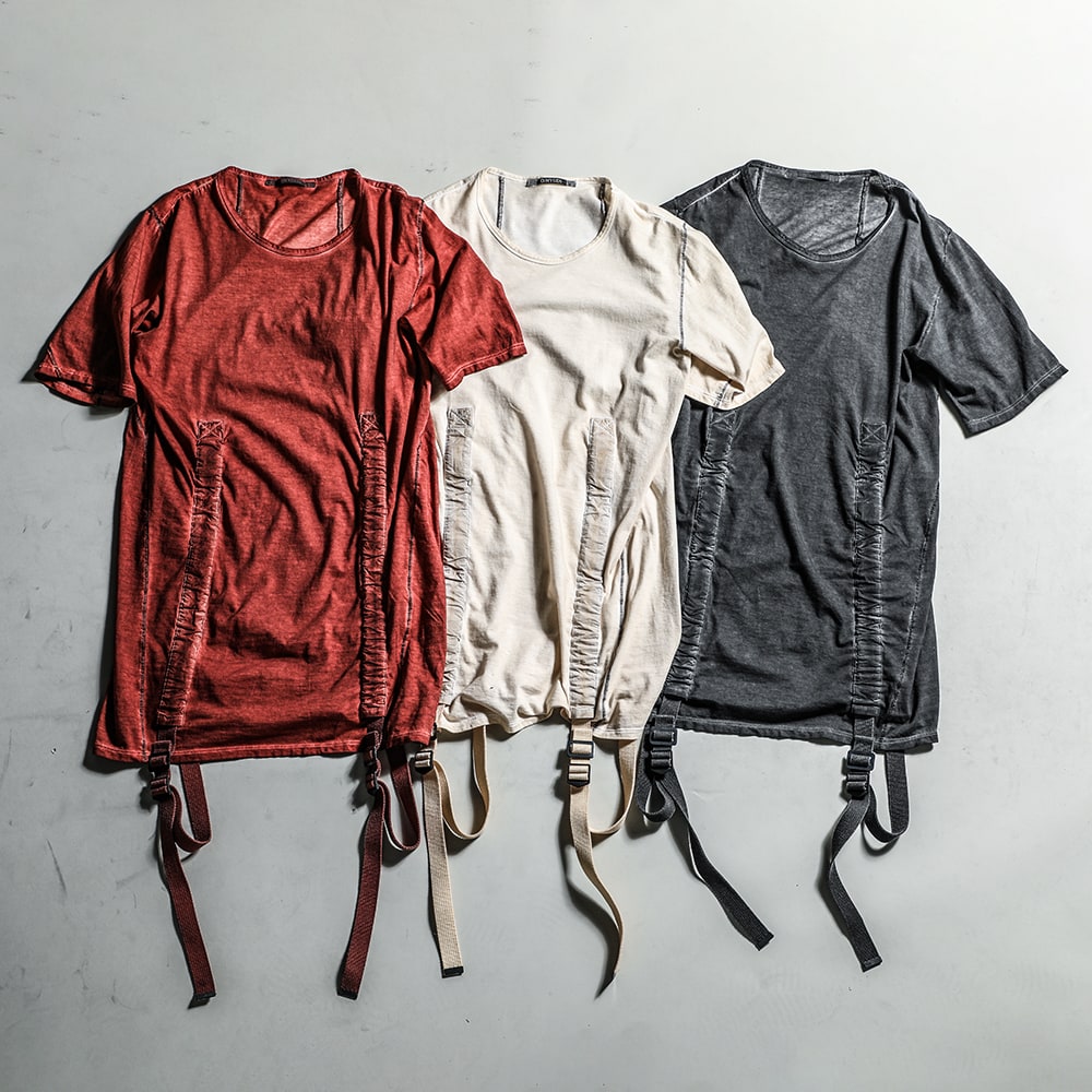 D.HYGEN 23SS - ST101-0823S-Charcoal 30/- Soft Cotton Jersey Cold Dye Belt Adjustable T-Shirt Charcoal - ST101-0823S-Dusty-White 30/- Soft Cotton Jersey Cold Dye Belt Adjustable T-Shirt Dusty White - ST101-0823S-Brick 30/- Soft Cotton Jersey Cold Dye Belt Adjustable T-Shirt Brick  4-001