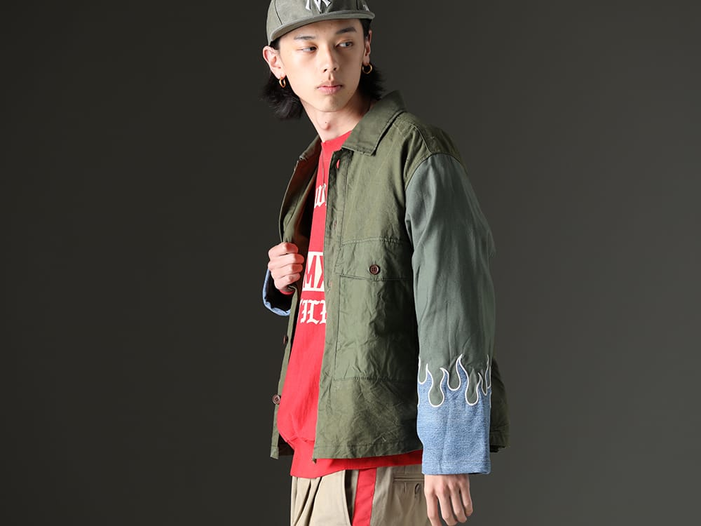 ink /SAINT MICHAEL / NVCLEAR 2023SS - Vintage-inspired items create cozy vibes - ink23-02-Denim-M-1(Fire EMB jacket Denim - M) SM-S23-0000-044(UNKNOWN PWR Sweat shirt) NV_002-Vintage-Green(NV LOGO FR ARMY COTTON CAP VINTAGE GREEN) - 2-002